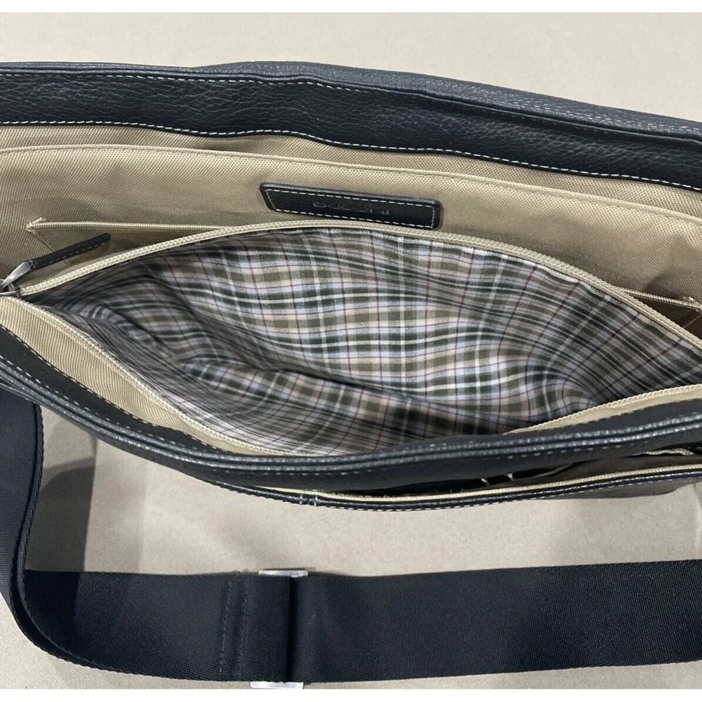 BOCONI‎ Black Tumbled Leather Briefcase Padded Attaché Case RFID Protection